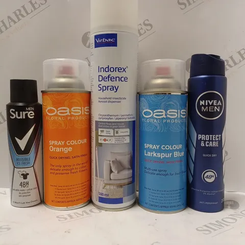 BOX OF APPROX 10 ASSORTED AEROSOLS TO INCLUDE OASIS SPRAY COLOUR, SURE MEN DEODORANT, NIVEA MEN DEODORANT, ETC 