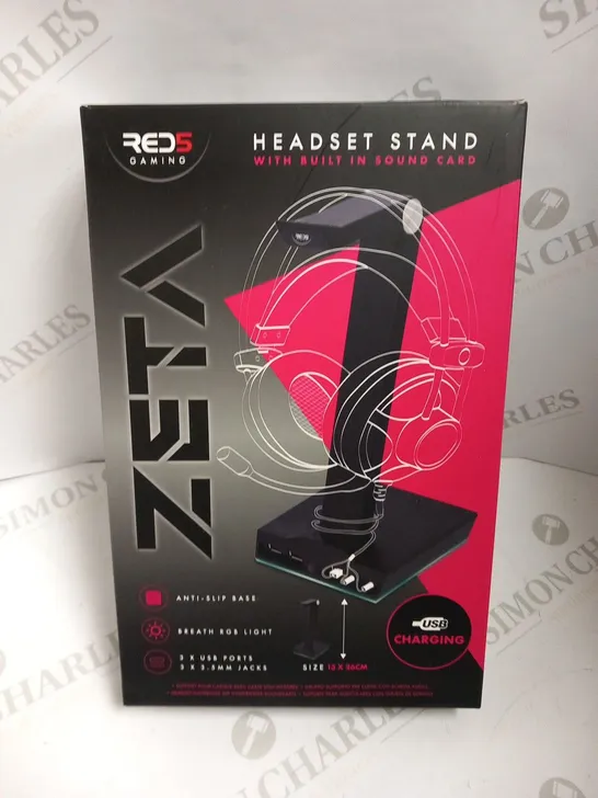 BOXED RED 5 GAMING HEADSET STAND WITH BUILT IN SOUND CARD