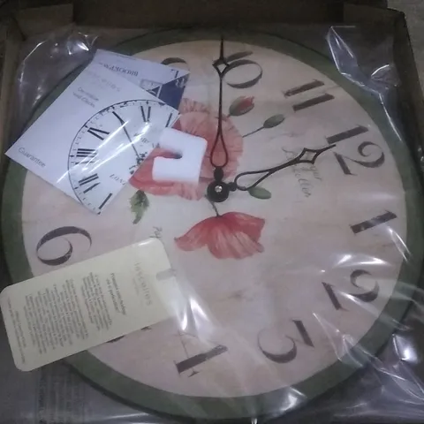 BOXED MYROBALAN 36 CM PASTEL FLORAL WALL CLOCK 