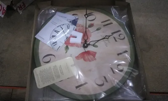 BOXED MYROBALAN 36 CM PASTEL FLORAL WALL CLOCK 