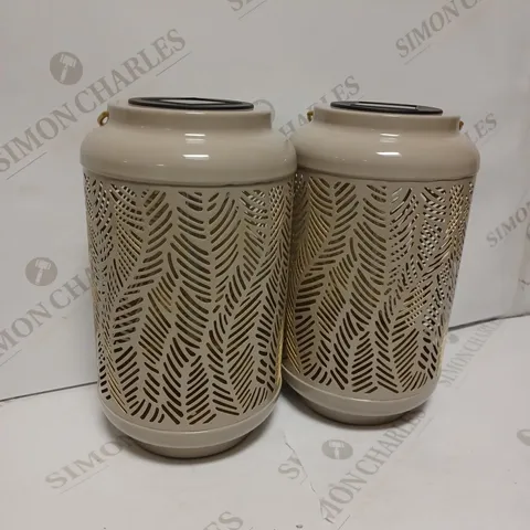 GARDEN REFLECTIONS SET OF 2 PATTERNED SOLAR LANTERNS, LEAF