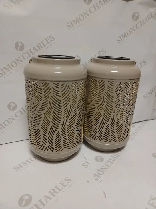 GARDEN REFLECTIONS SET OF 2 PATTERNED SOLAR LANTERNS, LEAF