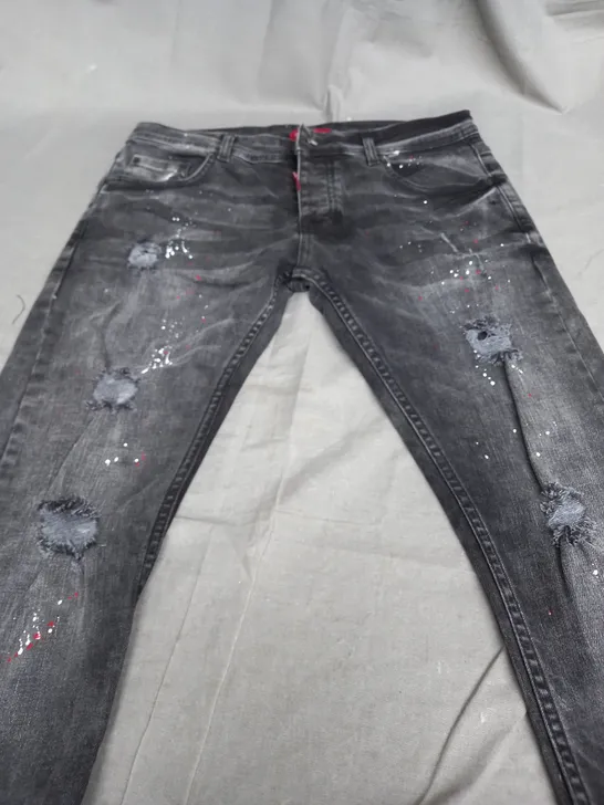 DSQUARDED2 BLACK DENIM PAINT SPLAT JEANS - SIZE EUR 32