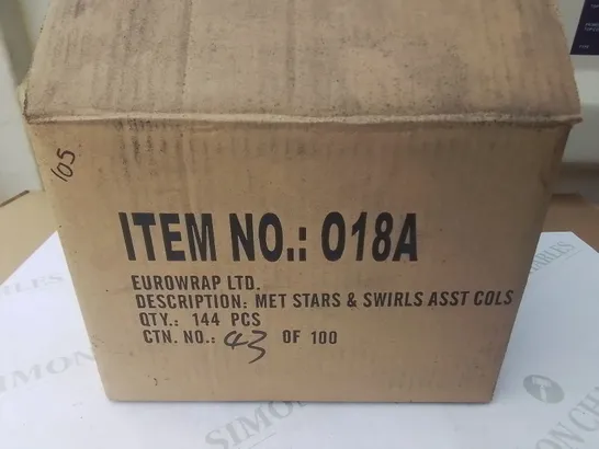 LOT OF 9 BOXES OF BRAND NEW METALLIC STARS AND SWIRL CONFETTI - 144 PIECES PER BOX / TOTAL 1296