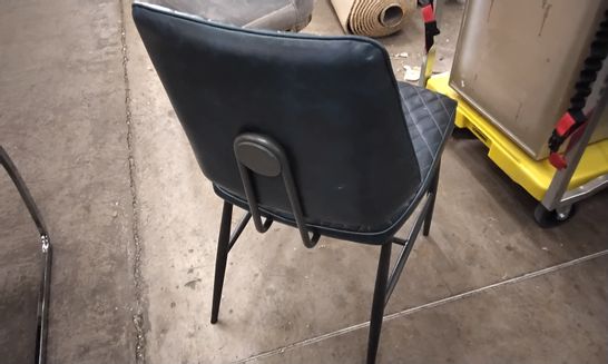 DESIGNER BLUE LEATHER DINING CHAIR WITH DIAMOND PATTER AND BLACK METAL LEGS 