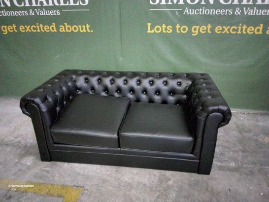 DESIGNER BLACK LEATHER TWO SEATER CHESTERFIELD SOFA 