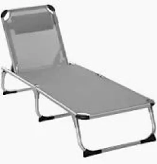 BOXED OUTSUNNY OUTDOOR FOLDABLE SUN LOUNGER, 4 LEVEL ADJUSTABLE BACKREST RECLINING SUN LOUNGER CHAIR WITH ANGLE ADJUST SUN SHADE AWNING FOR BEACH, GARDEN, PATIO, LIGHT GREY