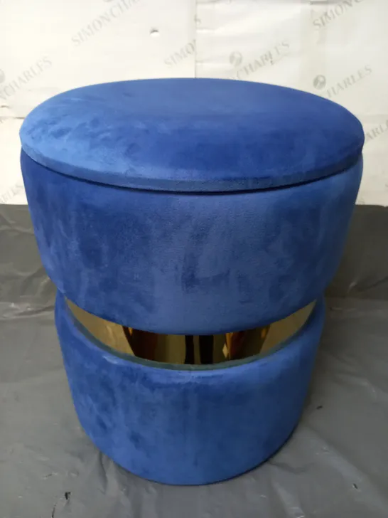 ROUND STORAGE VELVET FOOTSTOOL OTTOMAN IN BLUE