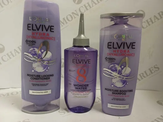 3 LOREAL ELVIVE ITEMS INCLUDING WONDER WATER (200ML) AND SHAMPOO (300ML) AND CONDITIONER (250ML)