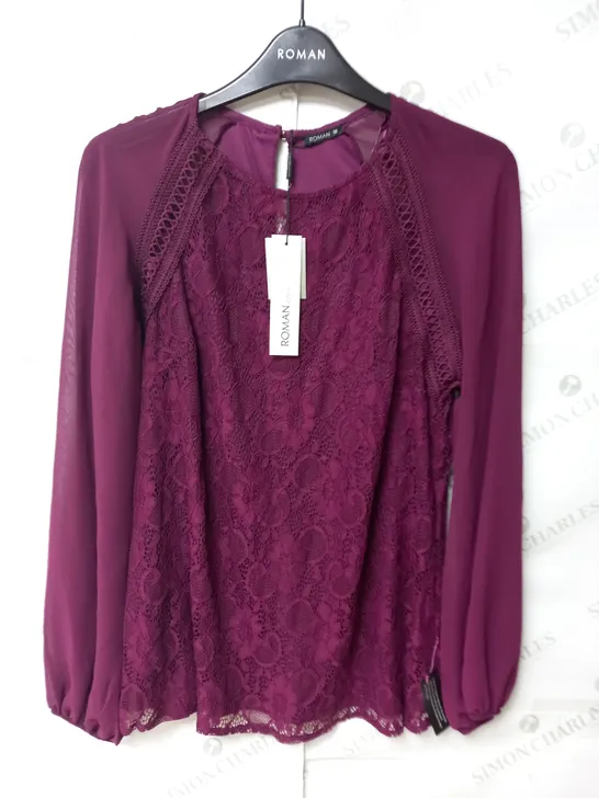 ROMAN LACE CHIFFON SLEEVE TOP IN PURPLE - 16