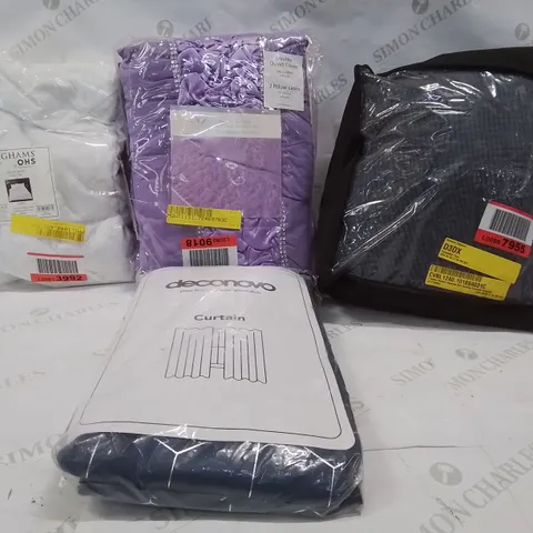 BOX OF APPROXIMATELY 10 ASSORTED ITEMS TO INCLUDE- DECONOVO CURTAINS,   EMBELLISHED DUVET SET , DOUBLE DUVET SET 