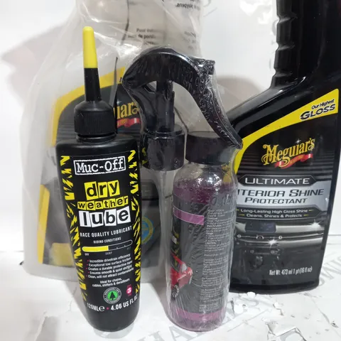 SET OF 4 CAR CLEANING ITEMS - TO INCLUDE MUC OF LUBE - MEGUIARS INTERIOR CLEANER - 