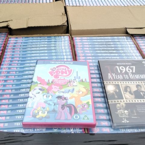 PALLET OF APPROXIMATELY 3000 DVDS INCLUDING 1967 A YEAR TO REMEMBER, MY LITTLE PONY FRIENDSHIP IS MAGIC 