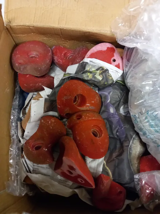 BOX OF APPROX. 20 ROCK CLIMBING WALL PIECES 