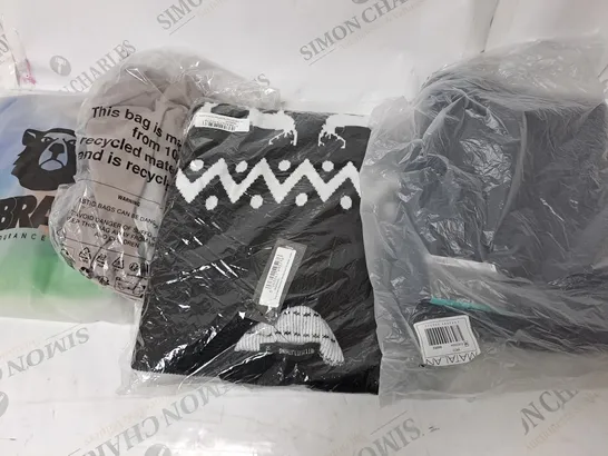 LARGE BOX OF ASSORTED CLOTHING ITEMS IN VARIOUS COLOURS AND SIZES INCLUDING TROUSERS , TOPS AND JUMPERS 