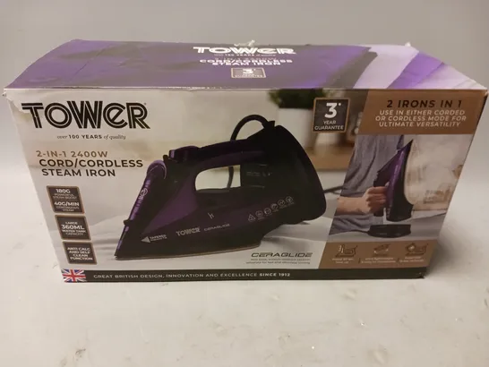 TOWER 2-IN-1 2400W CORDED/CORDLESS STEAM IRON PURPLE