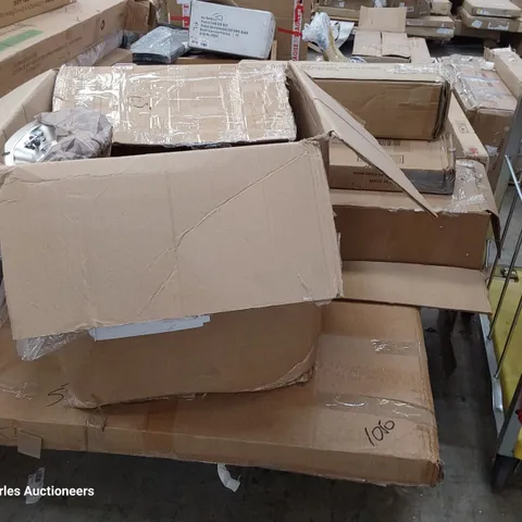 PALLET OF ASSORTED BOXED FURNITURE PARTS, INCLUDING BAR STOOL, DINING TABLE FRAME & PARTS