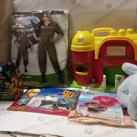 LARGE BOX OF ASSORTED TOYS AND GAMES TO INCLDE TEDDIES, DRESSING UP COSTUMES AND LEGO