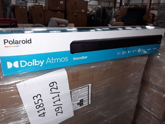 PALLET OF ASSORTED ELECTRONICS TO INCLUDE POLAROID BLUETOOTH CD BOOMBOX, BLACKWEB BLUETOOTH GAMING SPEAKERS AND POLAROID DOLBY ATMOS SOUNDBAR 
