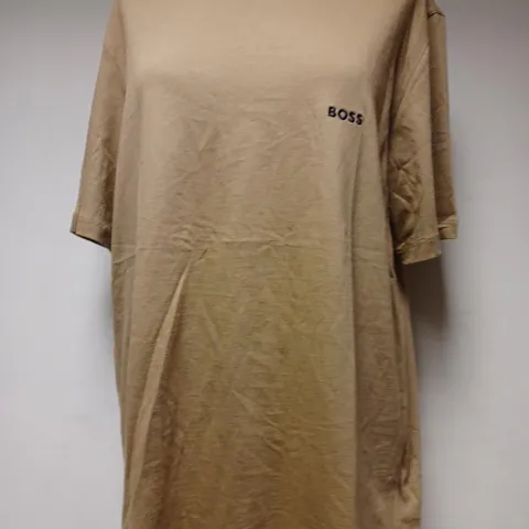 BOSS EMBROIDED LOGO CREW NECK T-SHIRT IN TAN BROWN - XL