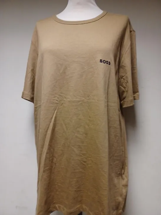 BOSS EMBROIDED LOGO CREW NECK T-SHIRT IN TAN BROWN - XL