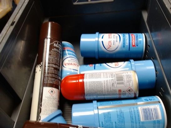 LOT OF ASSORTED ITEMS TO INCLUDE; SHAVE FOAM, LEATHER SHINE, HEAT SPRAY ETC