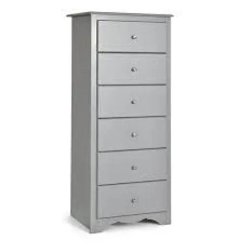 BOXED COSTWAY CHEST OF DRAWERS FREE STANDING 6 DRAWERS WOODEN STORAGE CABINET W/ METAL HANDLES - GREY