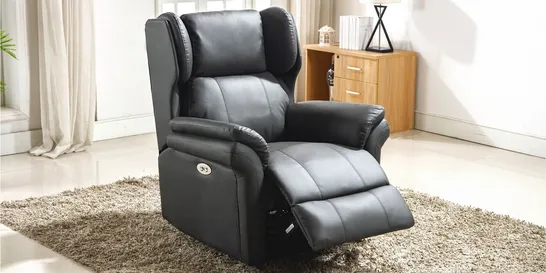 BOXED SLATE LEATHER POWER RECLINING EASY CHAIR (2 BOXES)