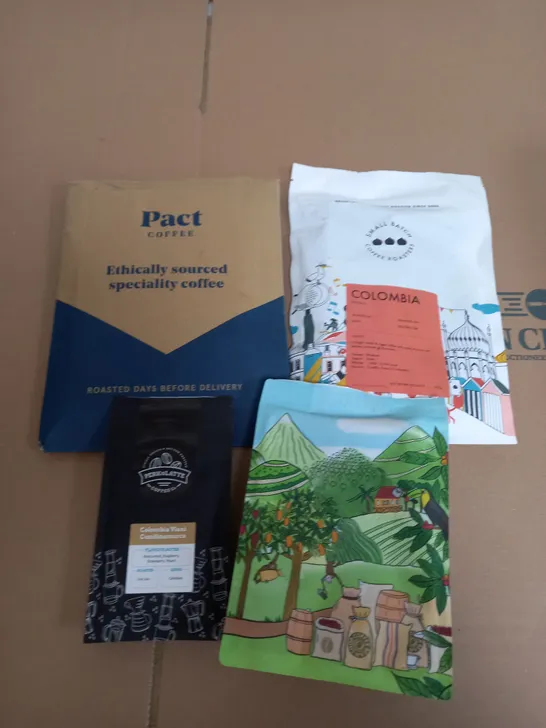 APPROXIMATELY 13 PACKS OF COFFEE BEANS AND GROUND COFFEE TO INCLUDE PACT AND PERKULATTE