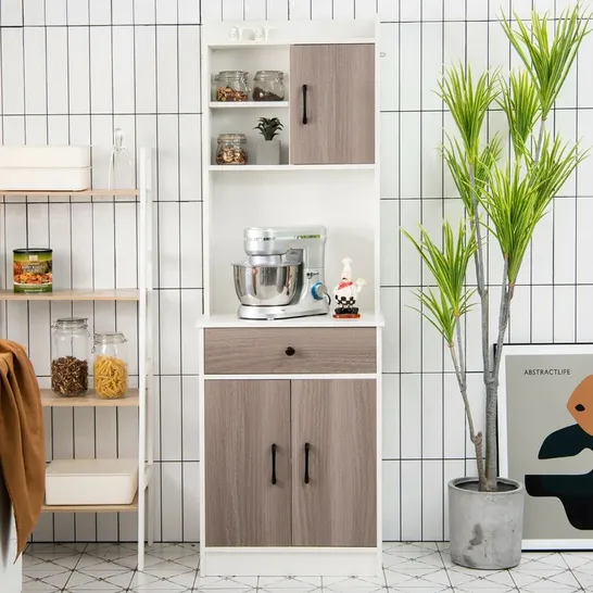 BOXED KITCHEN BUFFET HUTCH WITH CABLE HOLE AND ADJUSTABLE SHELVES - WHITE (2 BOXES)