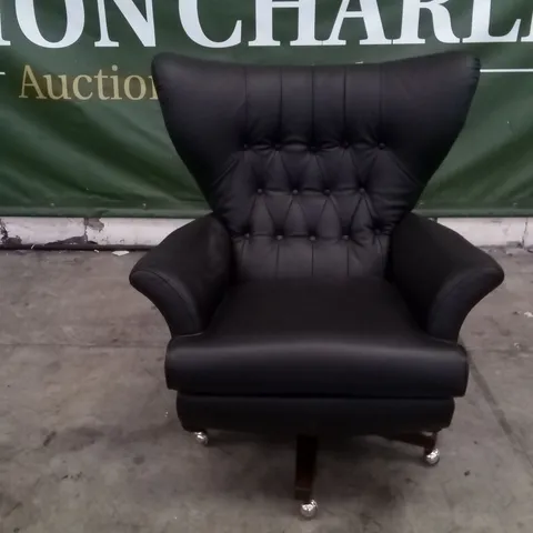 QUALITY BRITISH DESIGNER G PLAN VINTAGE 62 SWIVEL CHAIR L854 CAMBRIDGE BLACK LEATHER 