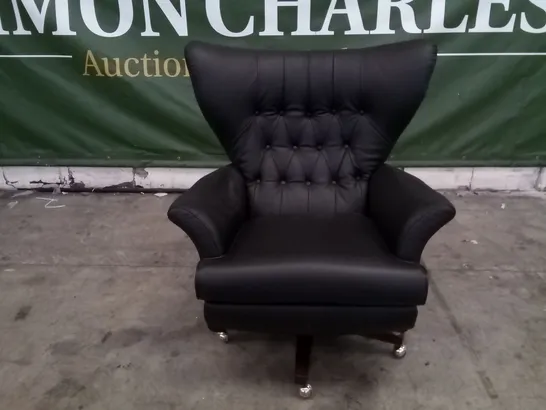 QUALITY BRITISH DESIGNER G PLAN VINTAGE 62 SWIVEL CHAIR L854 CAMBRIDGE BLACK LEATHER 