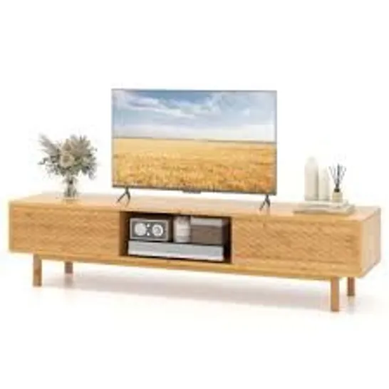 BOXED COSTWAY BAMBOO TV CABINET WITH 3 SEPARATE CABINETS & 2 SLIDING DOORS FOR TVS UP TO 70 INCHES TV CABINET - NATURAL 