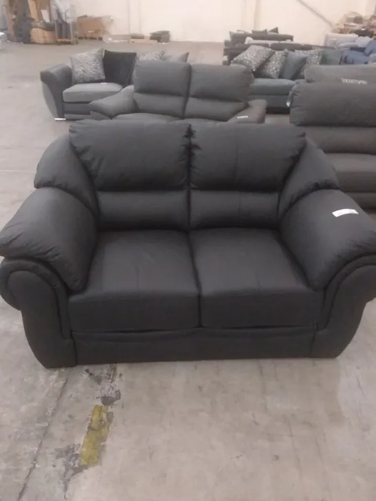 DESIGNER 2 SEATER SOFA BLACK LEATHER