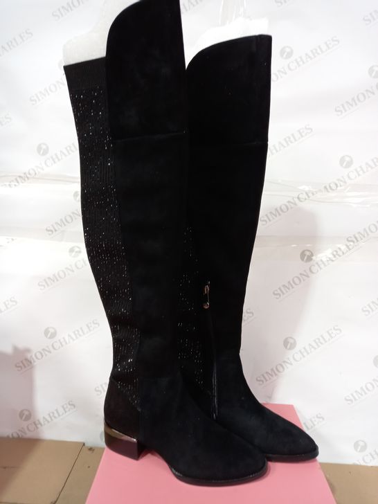 BOXED PAIR OF BLACK ELASTICATED AND ZIPPERED OVER-THE-KNEE LADIES "GLITZ" BOOTS, EU SIZE 36