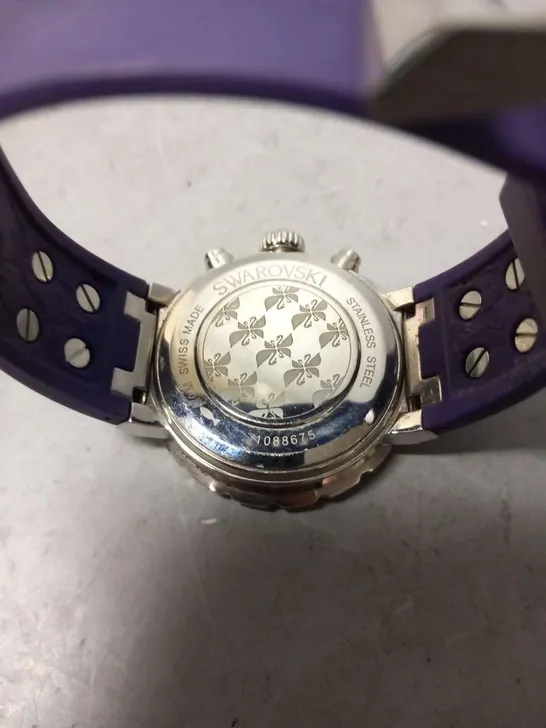 SWAROVSKI 1088675 STAINLESS STEEL 50M SWISS MADE WRIST WATCH AND PURPLE RUBBER STRAP 