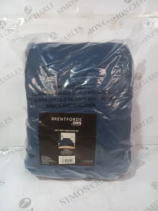 BRENTFORDS BY OHS NAVY TEDDY FLEECE DUVET SET - DOUBLE