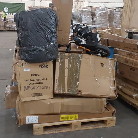 PALLET OF ASSORTED HOUSEHOLD PRODUCTS AND INCOMPLETE BOXED FURNITURE PARTS