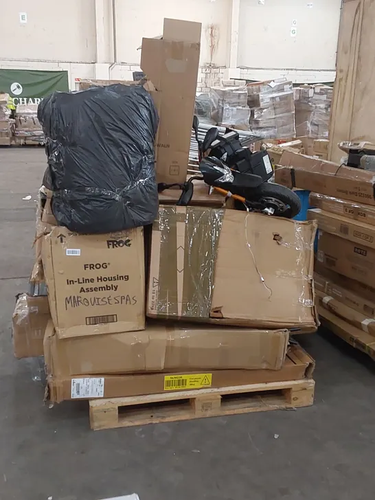 PALLET OF ASSORTED HOUSEHOLD PRODUCTS AND INCOMPLETE BOXED FURNITURE PARTS