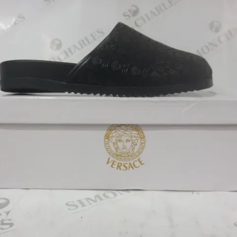 BOXED PAIR OF VERSACE SLIP-ON SHOES IN BLACK EU SIZE 41