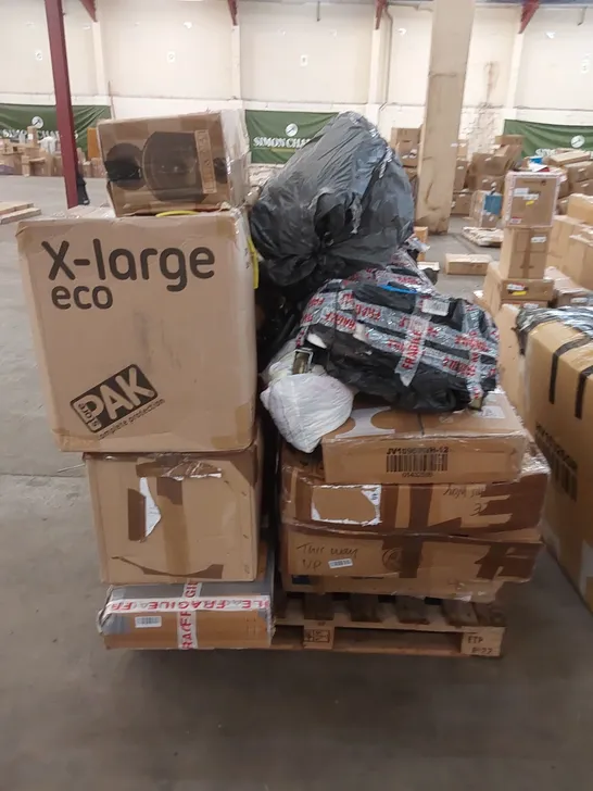 PALLET OF ASSORTED HOUSEHOLD PRODUCTS AND INCOMPLETE BOXED FURNITURE 