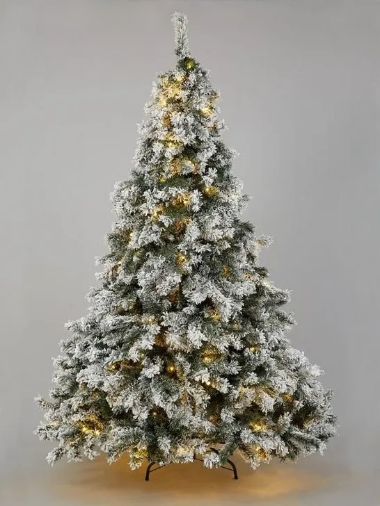 BOXED 7FT FLOCKED PRELIT DOWNSWEPT PINE EFFECT TREE RRP £259.99
