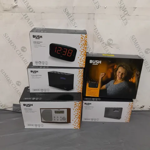 BOX OF APPROXIMATELY 15 ASSORTED ITEMS TO INCLUDE - BUSH DAB/FM RADIO , BUSH PORTABLE DAB RADIO , PORTABLE FM/AM RADIO ETC