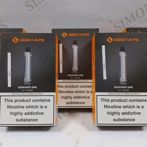 BOX OF 5 GEEKVAPE ONE VAPE SYSTEMS IN ASSORTED COLOURS TO INCLUDE BLACK, GUNMETAL. RAINBOW, SILVER 