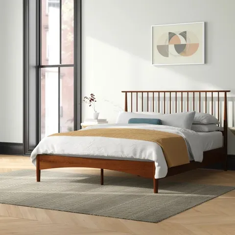 BOXED KILGO SOLID WOOD BED FRAME WITH SPINDLED HEADBOARD