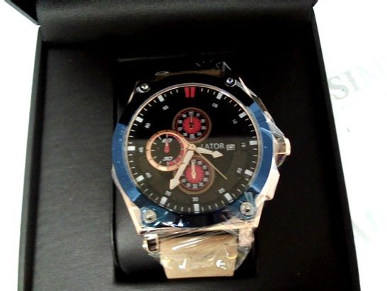 MENS LATOR CHRONOGRAPH WATCH - LEATHER STRAP WITH BLSVK DIAL ADN RED DETAILING  RRP £650