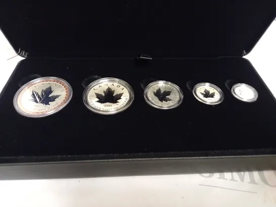 BOXED 2023 ROYAL CANADIAN MINT 35TH ANNIVERSARY SILVER MAPLE LEAF 5-COIN SET PURE SILVER