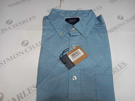 CHARLES TYRWHITT AQUA GREEN DIAMOND NON-IRON STRETCH POPLIN SHIRT - MEDIUM