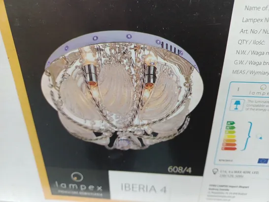 BOXED LAMPEX IBERIA 4 LIGHTS METAL GLASS SILVER FLUSH MOUNT