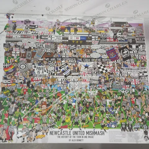 ALEX BENNETT SIGNED ART PRINT - NEWCASTLE UNITED MISHMASH - THE HISTORY OF THE TOON IN ONE IMAGE